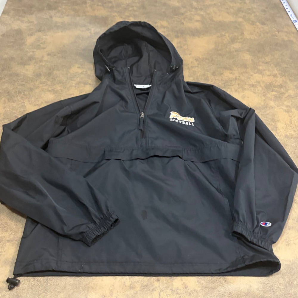 Champion Anorak Jacket Unisex Medium Black Penn Softball Half Zip Windbreaker